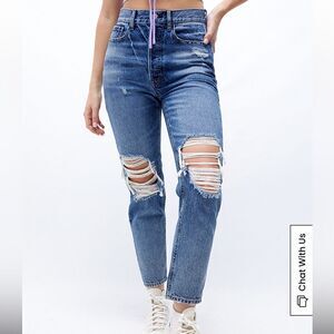PacSun Ultra High Rise Slim Blue Denim 24 Ripped Distressed Ripped Streetwear